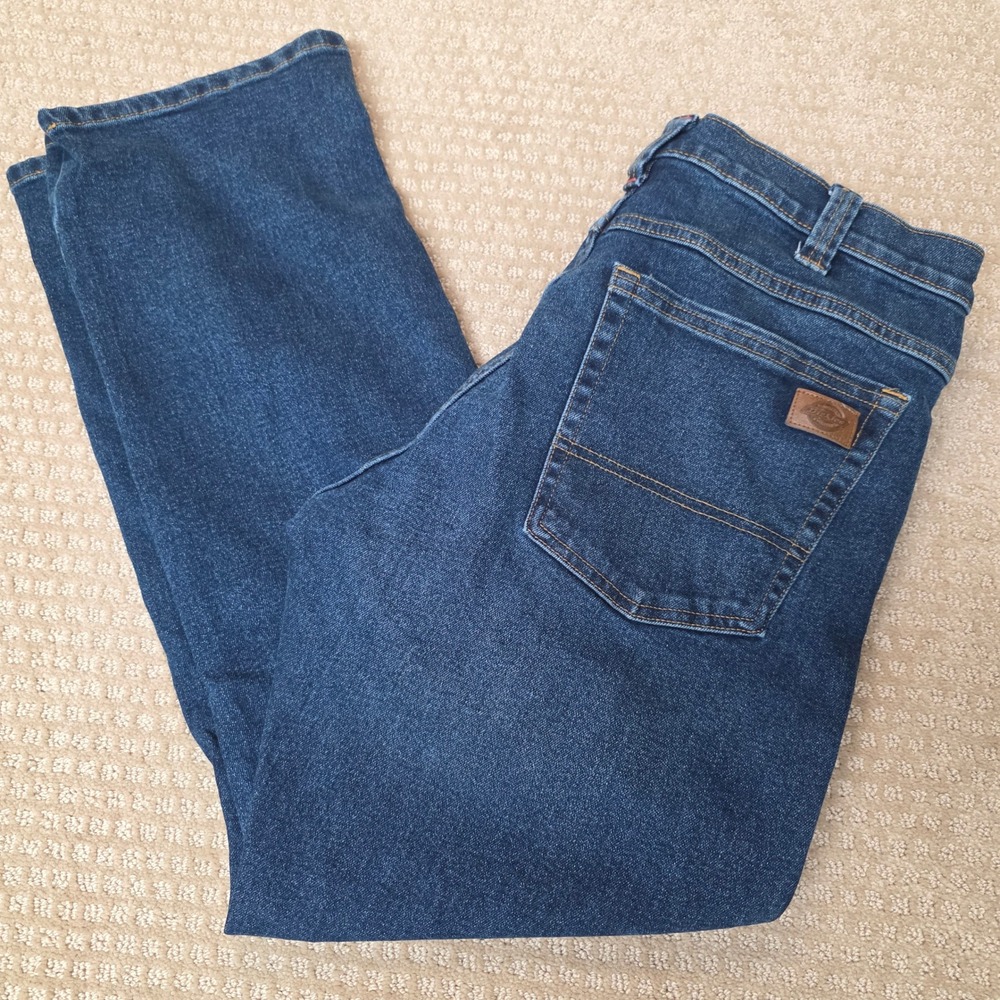 Dickies Mens Jeans 32x30 DD605MWI Stretch Straight Leg Dark Blue Wash